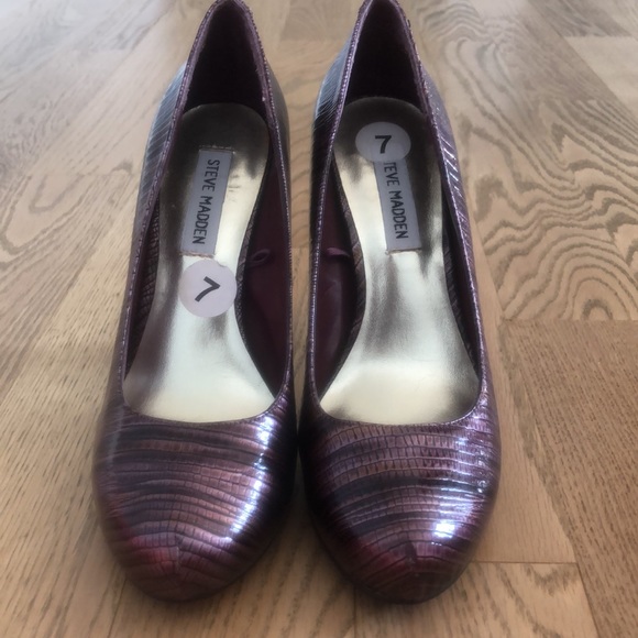 Purple animal print wedding dance high heel pump almond toe snake metallic prom - Picture 4 of 8